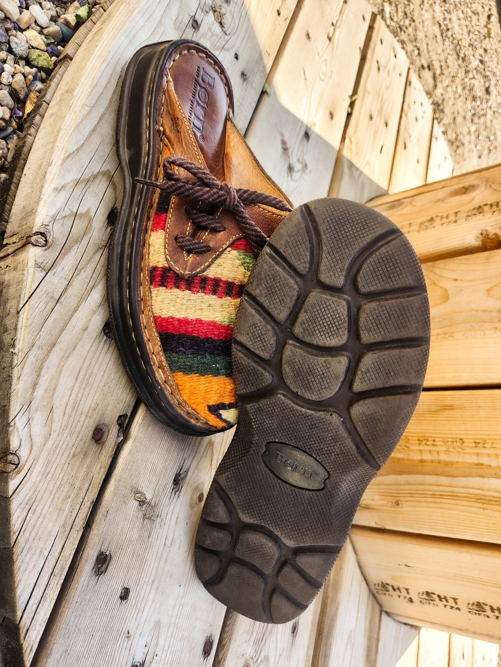 Born Handmade Leather Wool Blanket Mules Clogs Women's Size 7 Boho Artisan - Picture 9 of 9